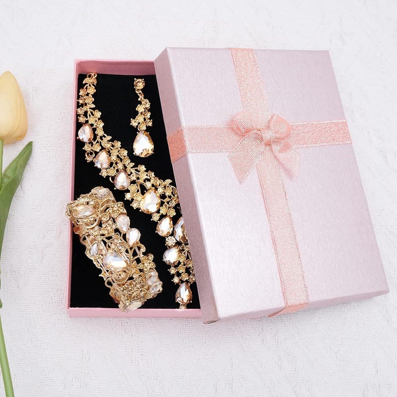 CSY Elegant Crystal Costume Jewelry Sets Flower Bridal Necklace Earrings Stretch Bangle Set for Bride Bridesmaid Wedding Dress Accessories - Image 5